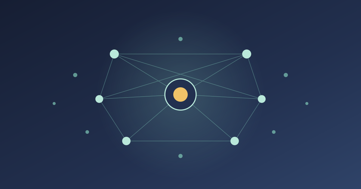 Network of connected nodes around a central point, representing shared genetic architecture across mental health conditions