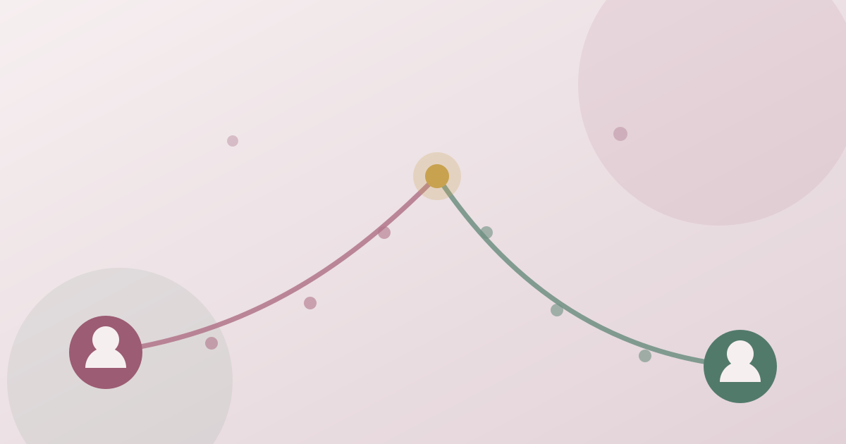 Two figures on separate rising paths that converge at a single point